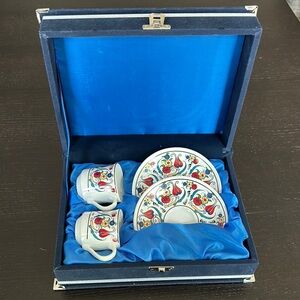 Floral Porcelain Turkish coffee Set in Blue Box